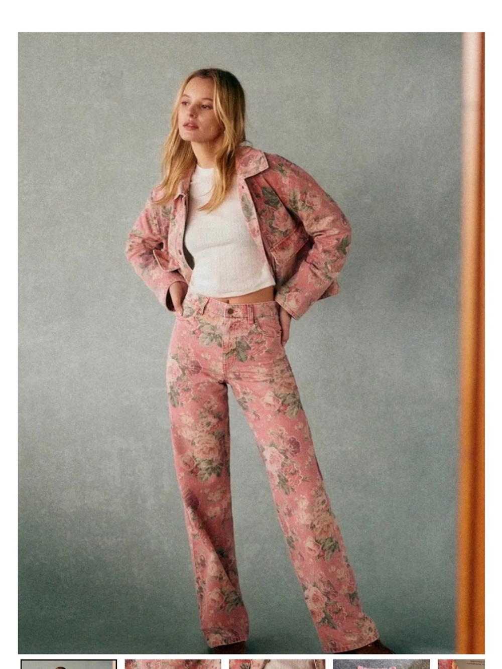 Sezane Pink Floral Wide-Leg Pants